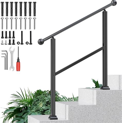 3-Step Outdoor Stair Handrail Kit, Heavy Duty Aluminum Alloy Adjustable ...