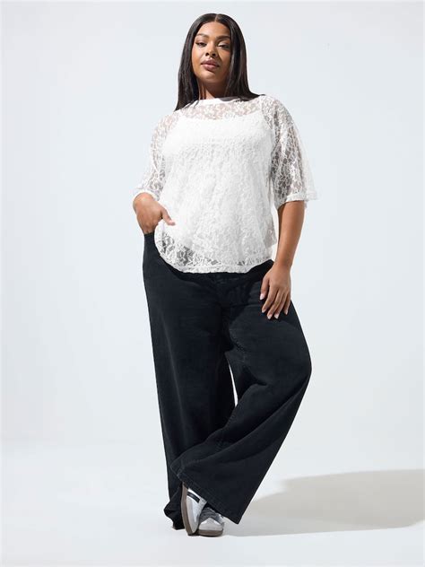 Buy Yours Curve White Limited All Over Lace T-Shirt from Next India