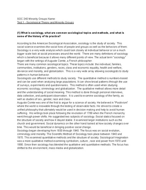 SOC 240 T1 - Lecture Notes on Minority Groups & Sociological Theory ...