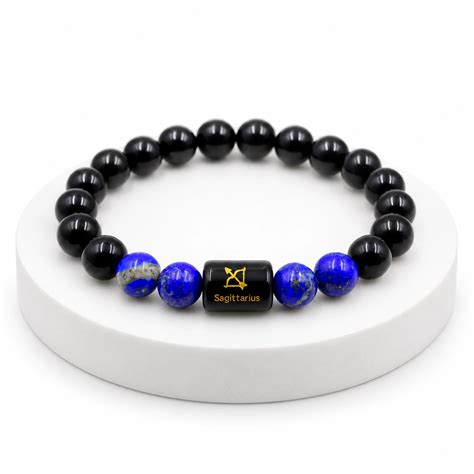 Sagittarius Zodiac Bracelet with Black Obsidian & Lapis Lazuli 8mm ...