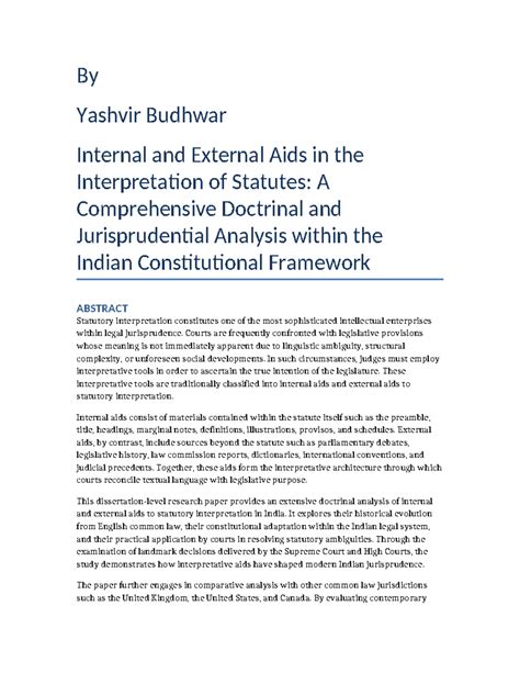 Internal and External Aids in Statutory Interpretation: An Indian ...