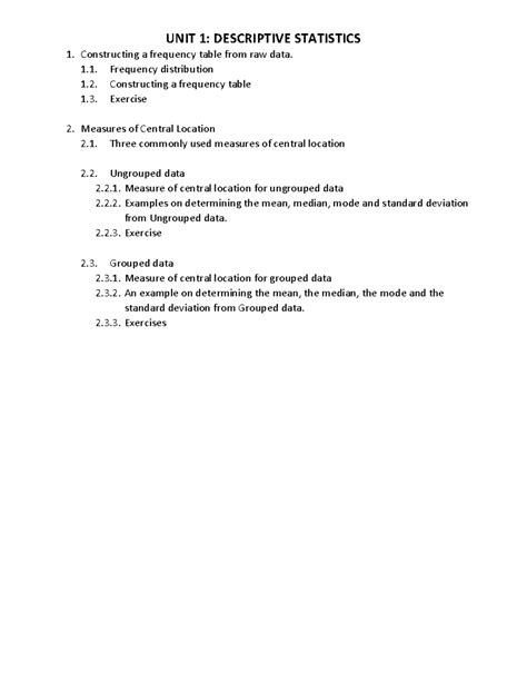 UNIT 1: DESCRIPTIVE STATISTICS - Frequency Tables & Central Location ...