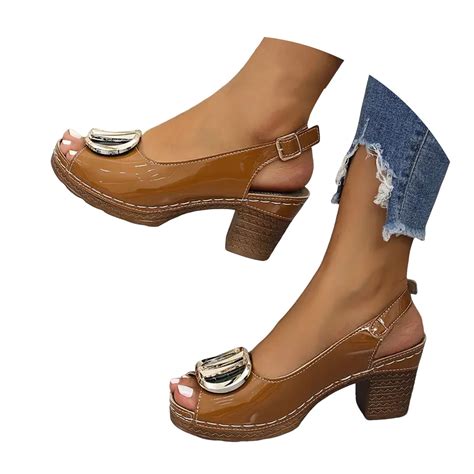 Dakaela Women's Leather Pumps Comfort Platform Heel Slingback Sandals Peep Toe Sexy Dress Shoes ...