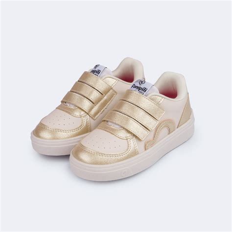 Tênis Infantil Pampili Life Fecho Triplo Nude Dourado