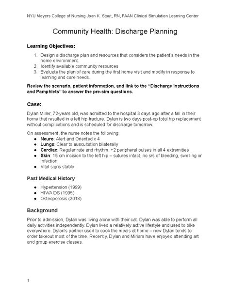 NYU Meyers Nursing Community Module 5: Discharge Planning Case Study ...
