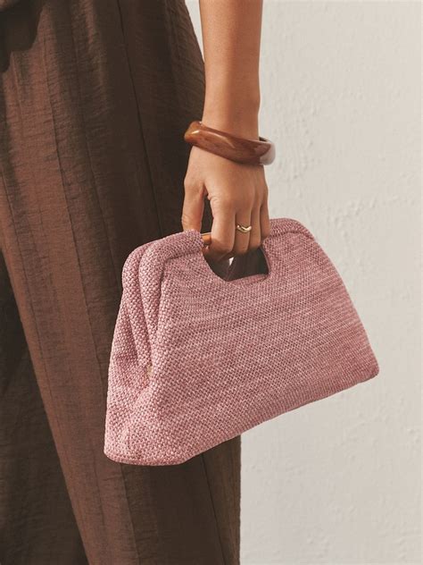 Buy Pink Raffia-Effect Snap Clutch Bag from Next India