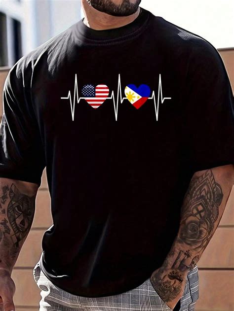 100% Cotton USA Philippines Shirt Heartbeat America Filipino Flag Heart ...