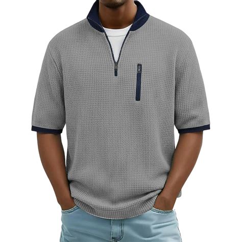 Miluxas Mens Waffle Quarter Zip Pullover Short Sleeve Casual ...