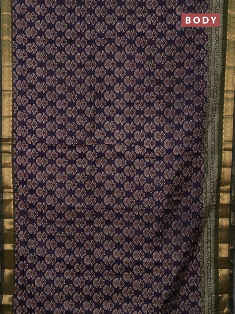 Semi maheshwari cotton saree dark blue and sap green with allover butt ...