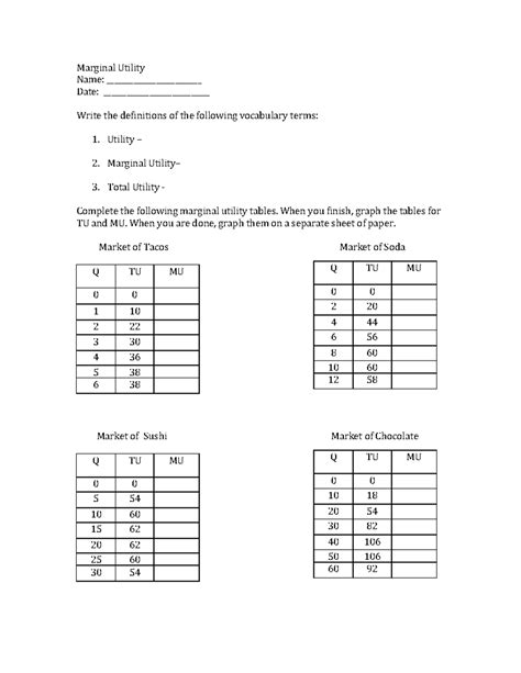 Marginal Utility and Total Utility Analysis Worksheet - Studocu
