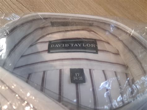 David Taylor Point Collar White Striped Dress Shirt, Men’s 17 34/35