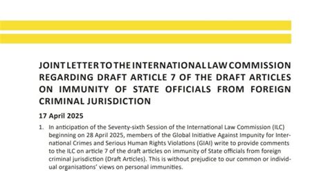 Joint Letter to the International Law Commission on Immunity of State ...