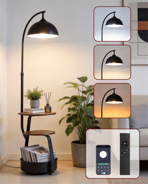 Modern Smart Floor Lamp with Side Table, 3 Color Temperatures, Stepless ...
