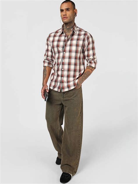 Price History of Bewakoof Men's Rust Orange & Beige Checked Shirt from ...