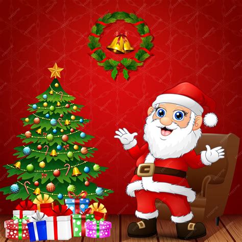 Happy santa in the living room | Premium Vector