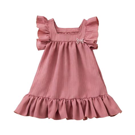 Girls Flutter Sleeve Dress Square Neck Tiered Ruffle A-Line Soft Casual ...