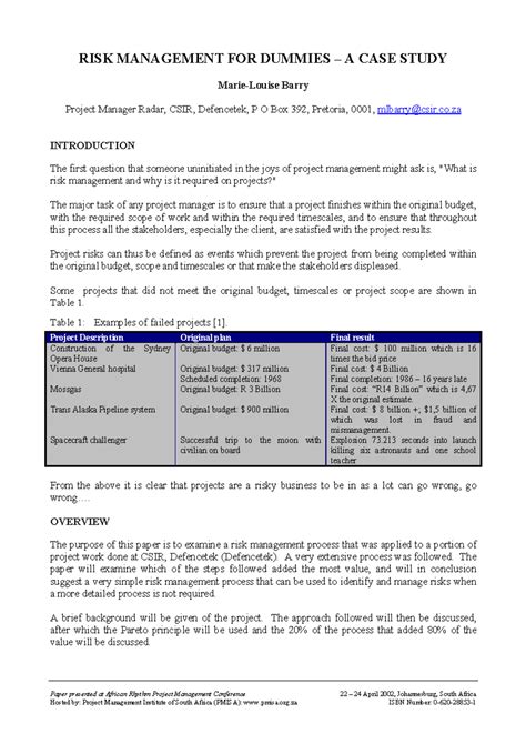 Risk Management Case Study: RoofSAR Project (PMT554) - Studocu