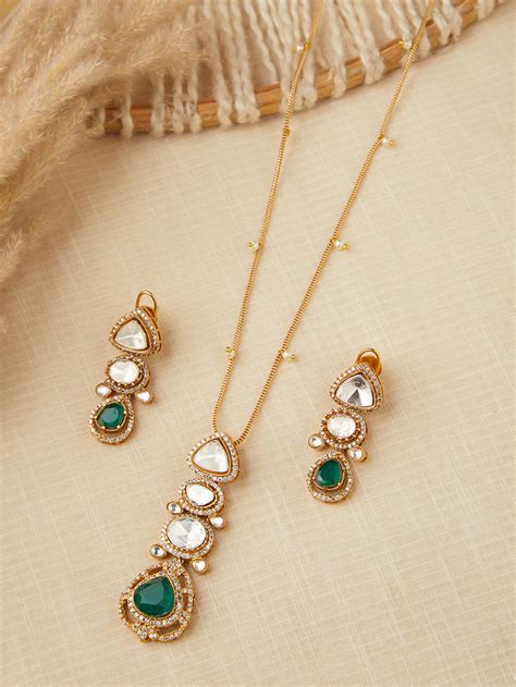 Gold Plated Handcrafted Brass Necklace with Earrings- Set of 2