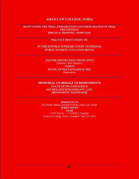 Moot Court Memorial: Nature Protection Trust v. State of Pratapgarh (M1 ...