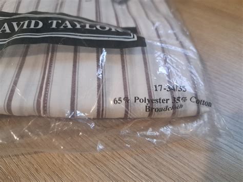 David Taylor Point Collar White Striped Dress Shirt, Men’s 17 34/35