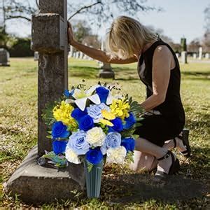 Amazon.com: Saxili Artificial Cemetery Flowers with Vase for Grave ...