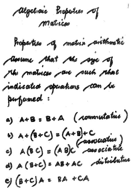 Algebraic Properties of Matrices: Key Concepts and Proofs (MATH 4 ...