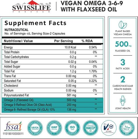 SWISSLIFE FOREVER Vegan Omega 369 Capsules for Heart, Brain & Eye ...