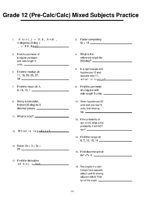 Grade 12 Calc Mixed Subjects Practice 2 - Studocu