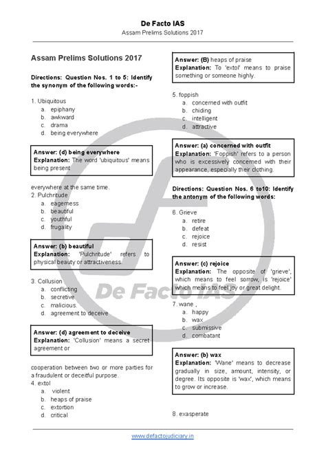Assam Prelims Solutions 2017: Comprehensive Answer Key and Explanations ...