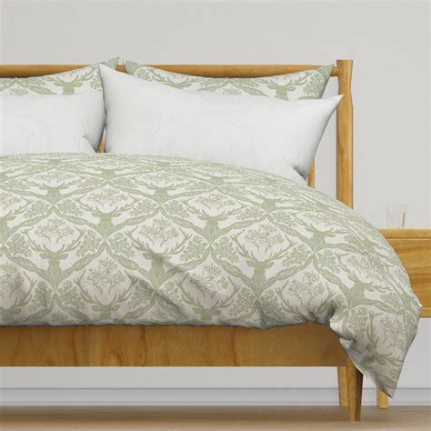 Regal Deer - Stag & Floral Ogee - in sage green on light gray Duvet ...