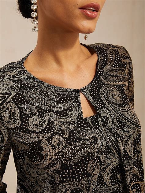 Mulheres camisa Boho Blusa Tops elegantes Purpurina Estampado Cashemere ...