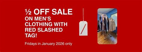 1/2 Off Sale on Mens Clothing with a red slashed tag, BUMC Thrift Store ...