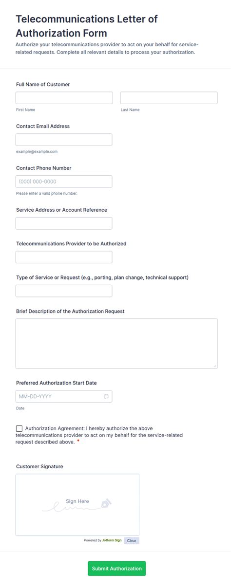 Telecommunications Letter of Authorization Form Template | Jotform