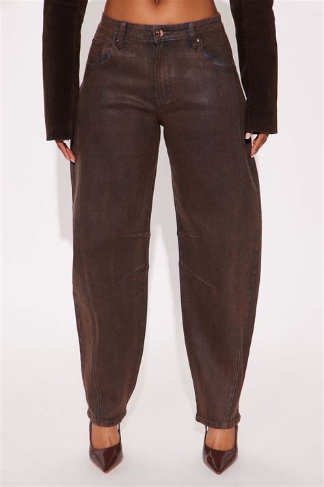 Cali Coated Barrel Leg Jeans - Brown | Fashion Nova