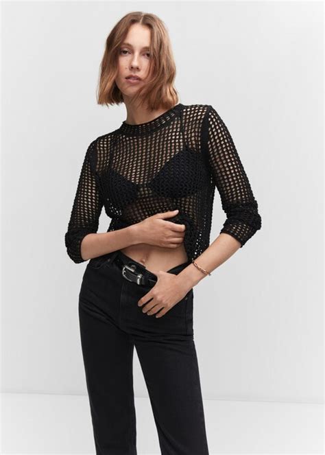Lurex sweater with lace pattern - Women | MANGO OUTLET USA