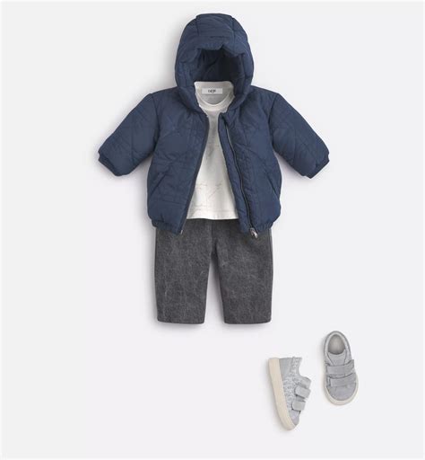 Baby Hooded Down Jacket Navy Blue Cannage Technical Fabric | DIOR