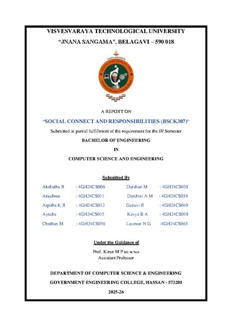 Social Connect & Responsibilities Report (BSCK307) - CSE Project - Studocu