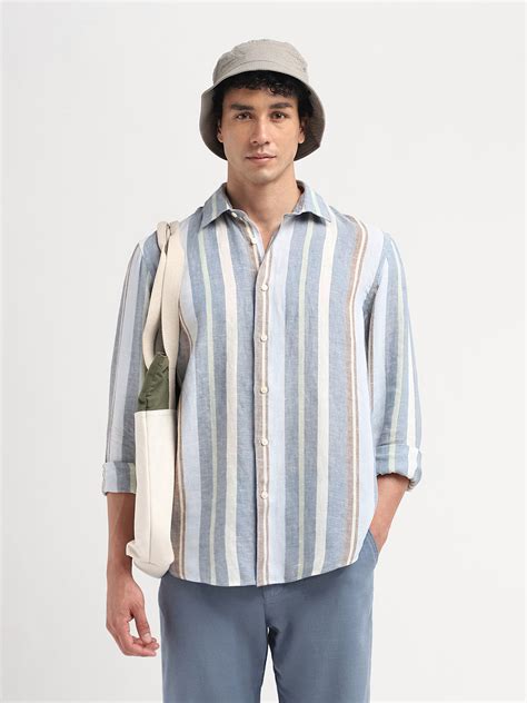 Buy Linen Colourblocked Shirt - Blue for Men Online