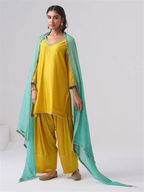 Navy Blue Zardozi Embroidered Chanderi Silk Suit - Set of 3