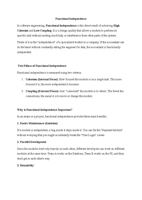 Functional Independence in Software Engineering: Key Concepts - Studocu