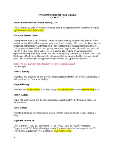 NURS 2003 Seminar Prep Week 2: Case Study on Patient Care - Studocu