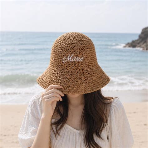 Personalized Straw Sun Hat, Bride Hat,wedding Cap,embroidered Beach Hat ...