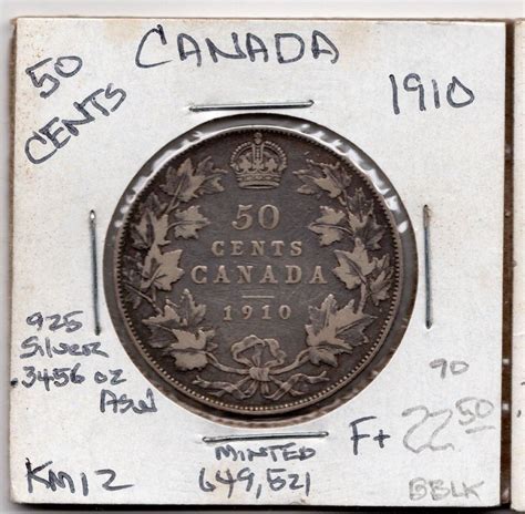 1910 50 Cents CANADA .3456oz Silver KM12 World Coin F+ | #4946033840