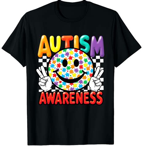 Autism Awareness 3D Bubble Letter Puzzle Smile Peace Graphic Short ...