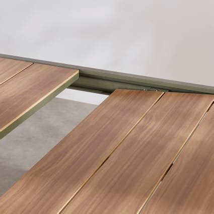 Uitschuifbare tuintafel in houtlook aluminium en kakigroen, 10 personen ...