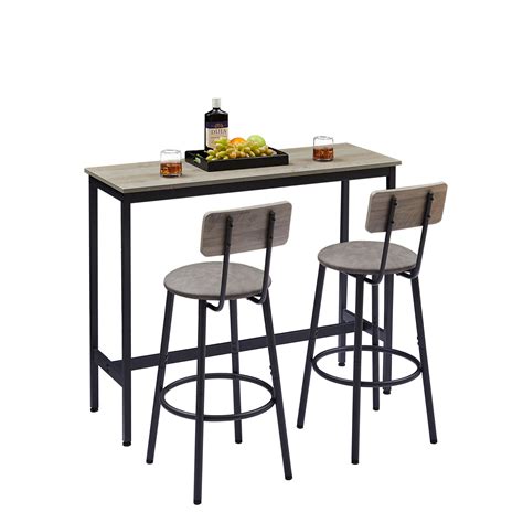 JEAREY 3 Piece Minimalist Industrial Bar Table Set with 2 Backrest ...