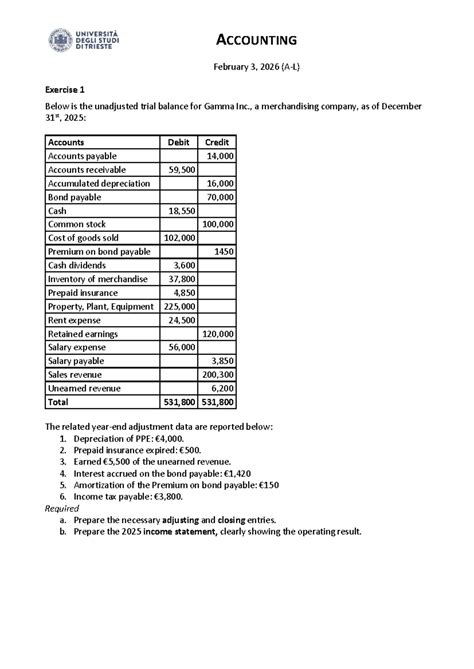 ACCT 2026: Adjusting Entries & Income Statement for Gamma Inc. - Studocu