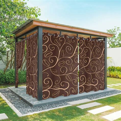 Coffee Beans Outdoor Curtains for Patio, Vintage Brown Floral Branch Waterproof Outside Curtains ...