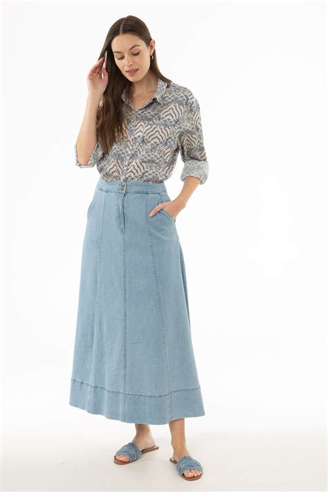 Light Blue Double Button A-Line Maxi Skirt – BLANK