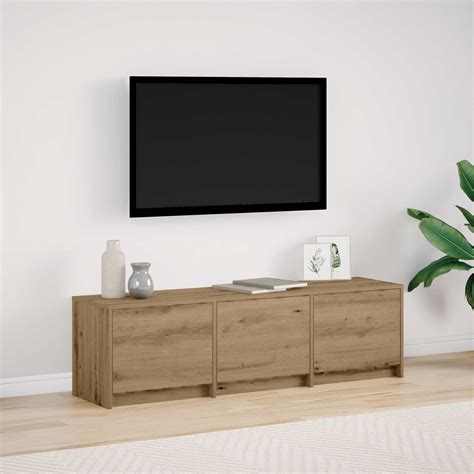 Mueble de TV con LED con cajón Roble artesanal 140 x 34 x 40 cm | Leroy ...